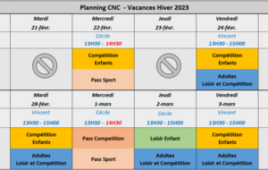 Planning Entrainements Vacances d'hiver 2023