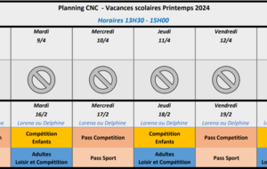 Planning Entrainements Vacances Printemps 2024